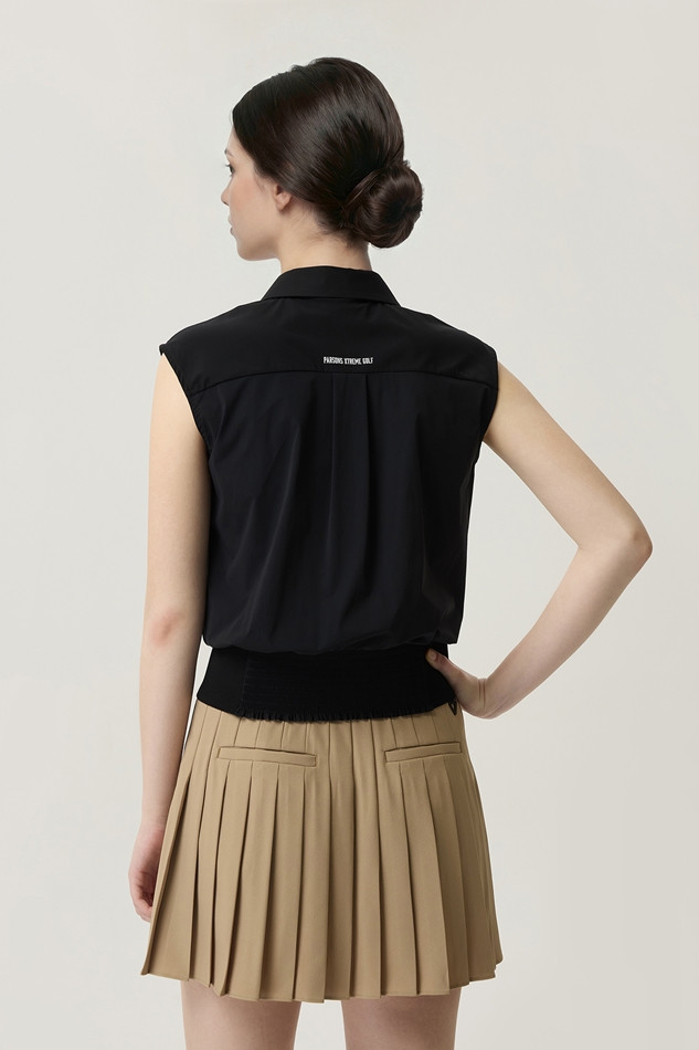 WOMEN COOL WOVEN MIX COLLARED SHORT SLEEVE