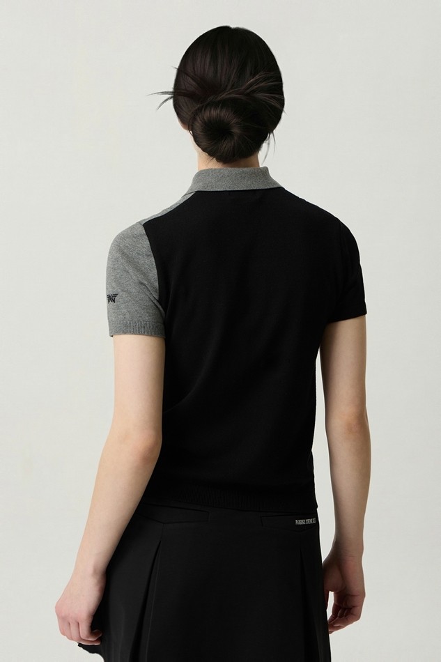 WOMEN TRICOLOR SHORT SLEEVE SWEATER