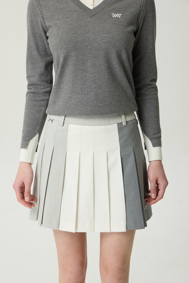 WOMEN TRICOLOR PLEATED SKIRTS