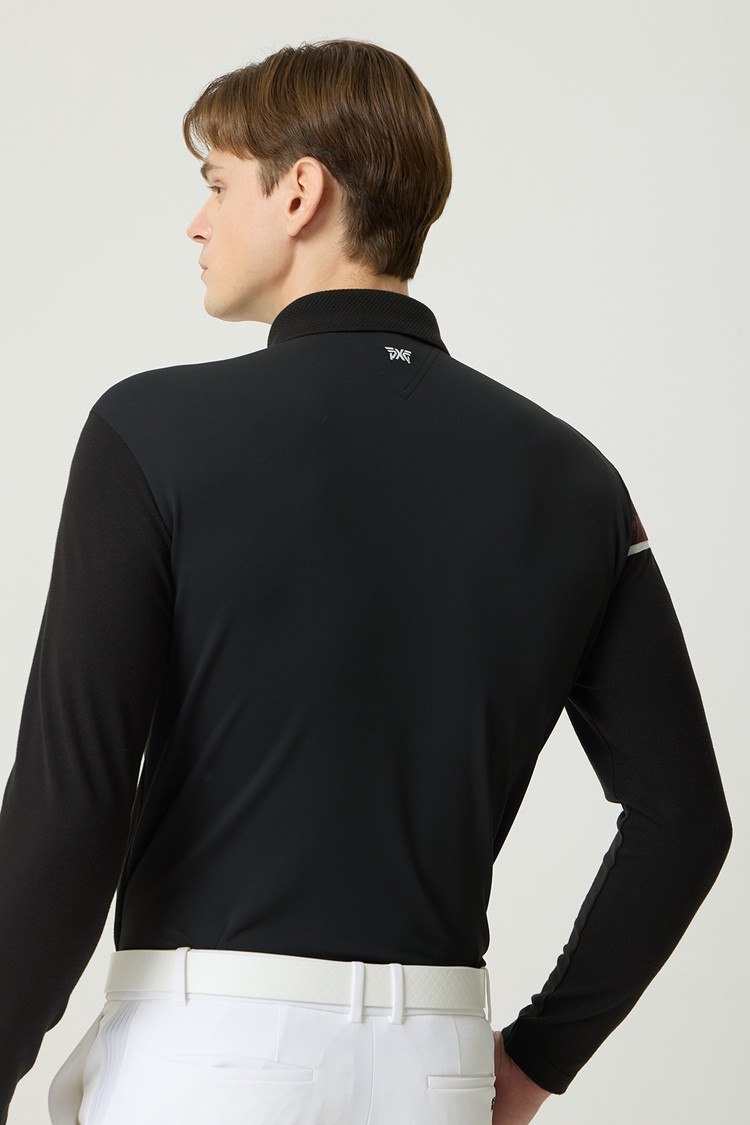 KNIT HYBRID COLLAR LONG-SLEEVE