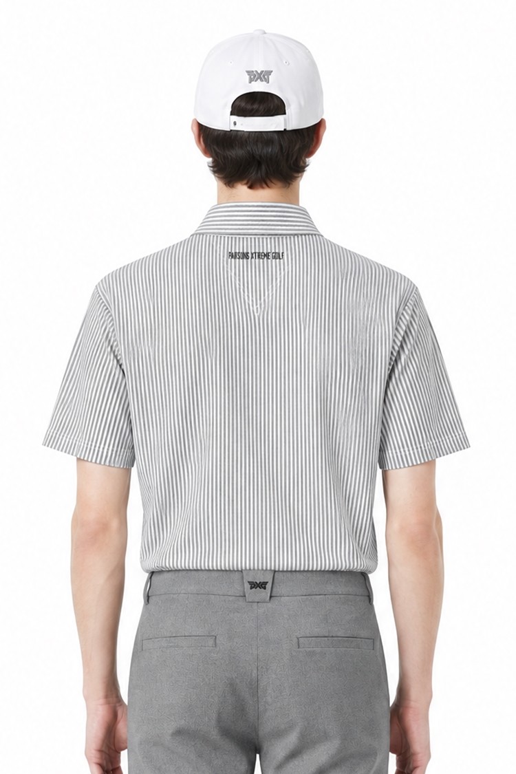 MEN STRIPE PATTERN COLLAR SHORT SLEEVE PKFPM220311 L/GREY 상품 이미지 2