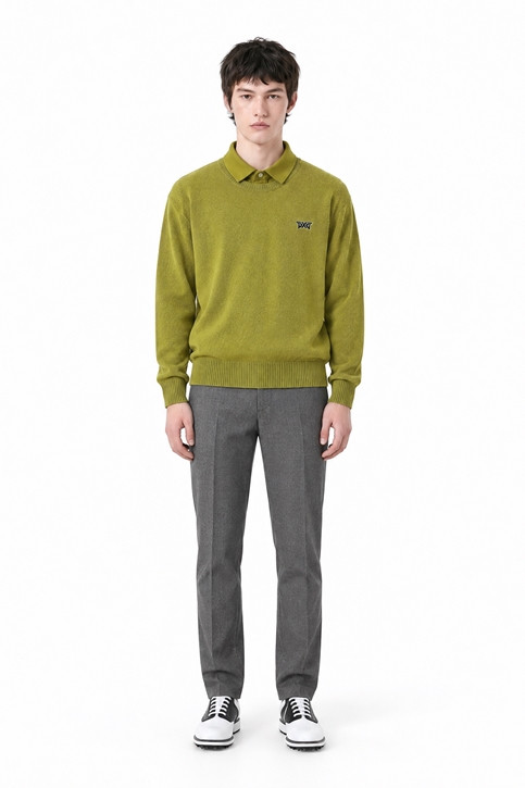 MEN CASHMERE ROUND NECK SWEATER PKFCM410708 MOSS GREEN 상품 이미지 3
