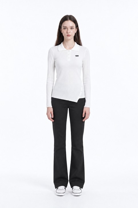 WOMEN RIBBED COLLAR SWEATER PKFPW410501 WHITE 상품 이미지 3