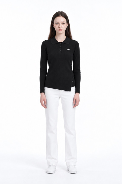 WOMEN RIBBED COLLAR SWEATER PKFPW410521 BLACK 상품 이미지 3