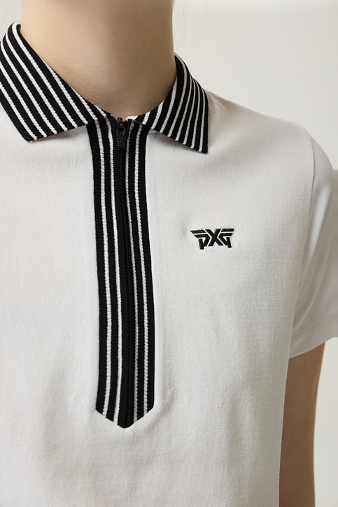 WOMEN KNIT HYBRID COLLARED SHORT SLEEVE