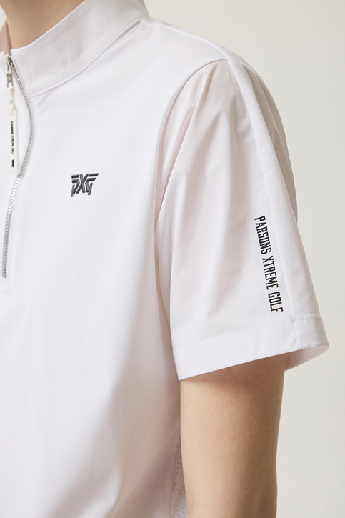WOMEN PERFORATED ZIP-UP SHORT SLEEVE