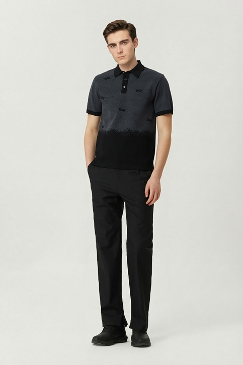 MEN PATTERN SHORT SLEEVE COLLAR SWEATER