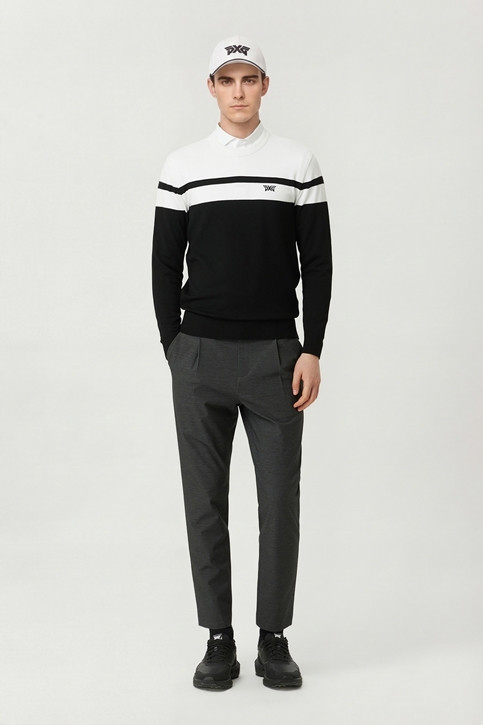 MEN COLOR BLOCKED ROUND NECK SWEATER