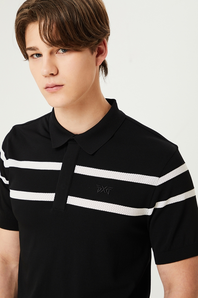 SUMMER LINE POINT COLLARED SHORT SLEEVE KNIT