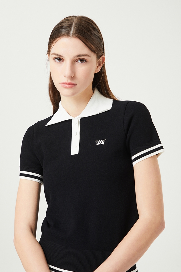 WOMEN COLLARED SHORT SLEEVE KNIT