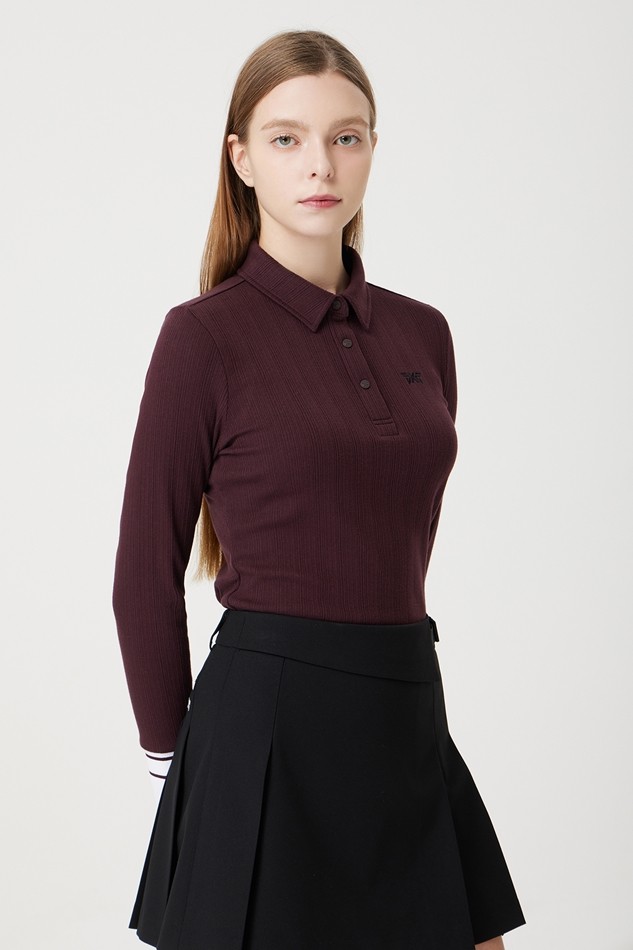 WOMEN TEXTURED COLLAR LONG-SLEEVE