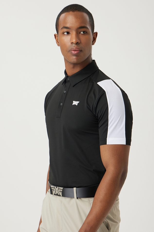 SUMMER COLOR POINT PERFORATED COLLAR SHORT-SLEEVE