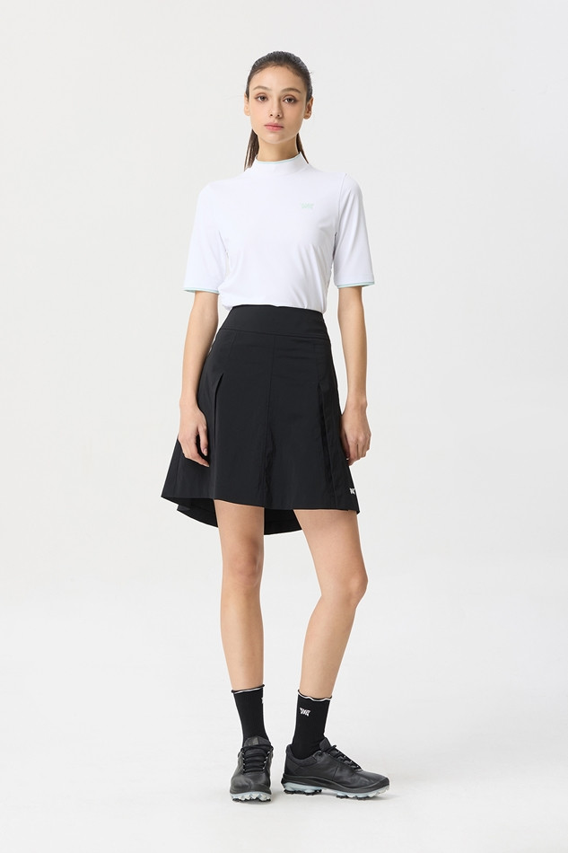 WOMENS SUMMER MOCK NECK SHIRRING SHORT-SLEEVE