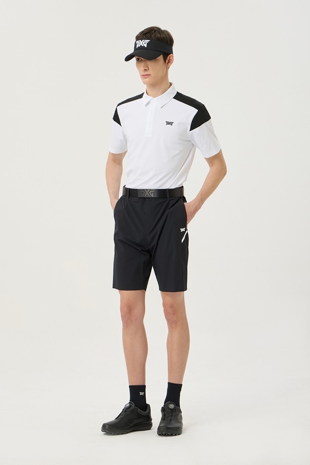 SUMMER COLOR BLOCKED PERFORATED COLLAR SHORT-SLEEVE
