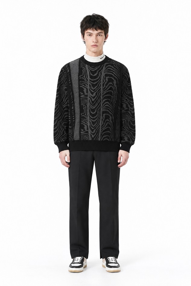 MEN DAMASCUS ROUND NECK SWEATER PKFCM410621 BLACK 상품 이미지 3
