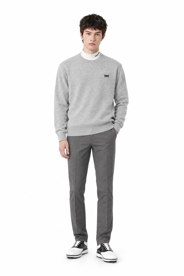 MEN CASHMERE ROUND NECK SWEATER PKFCM410711 L/GREY 상품 이미지 3