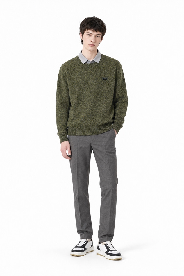 MEN TWO-TONE TEXTURED ROUND NECK SWEATER PKFCM410808 MOSS GREEN 상품 이미지 3