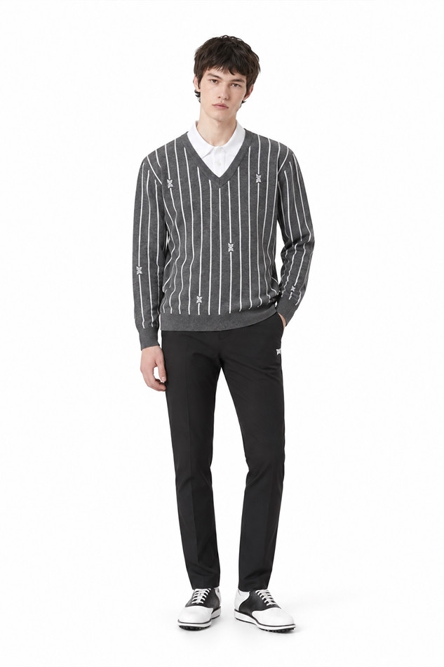 MEN STRIPE PATTERN COLLAR-LAYERED SWEATER PKFPM410512 M/GREY 상품 이미지 3