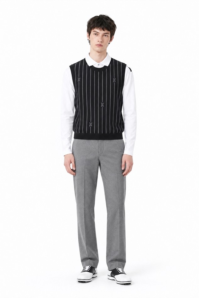 MEN STRIPE PATTERN SWEATER VEST PKFPM420321 BLACK 상품 이미지 3
