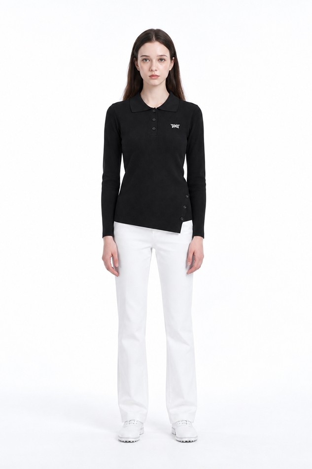 WOMEN RIBBED COLLAR SWEATER PKFPW410521 BLACK 상품 이미지 3