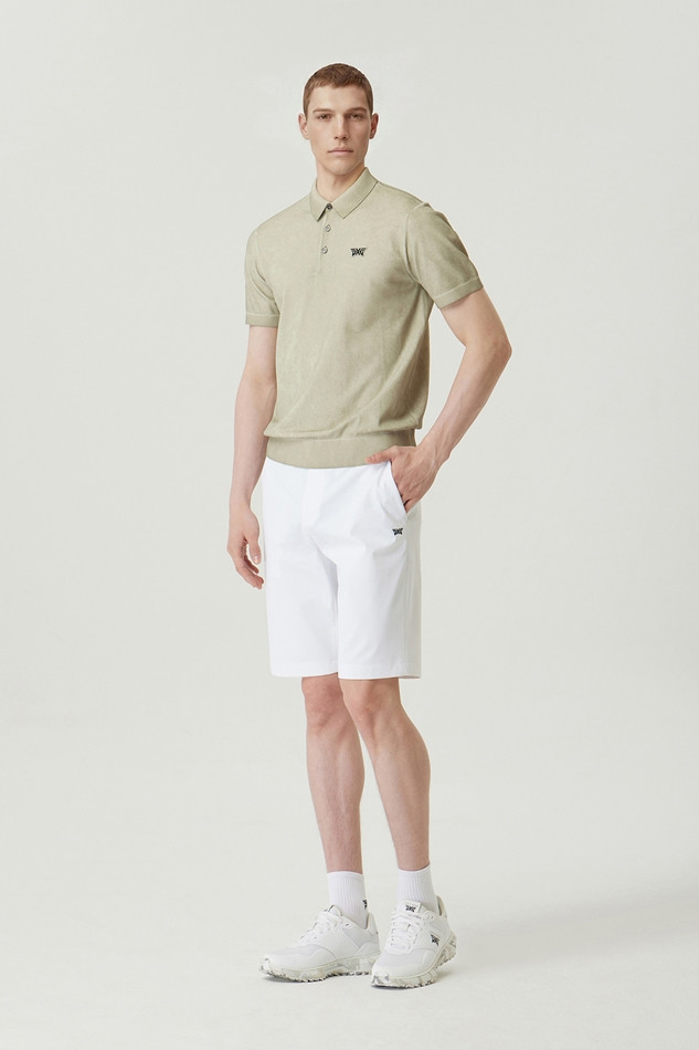 MEN TWO-TONE SHORT SLEEVE COLLAR SWEATER
