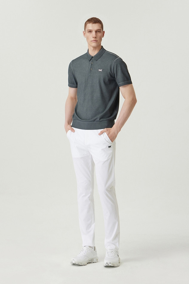 MEN TWO-TONE SHORT SLEEVE COLLAR SWEATER