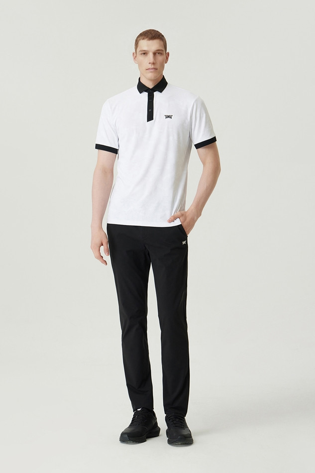 MEN MESH JACQUARD COLLAR SHORT SLEEVE