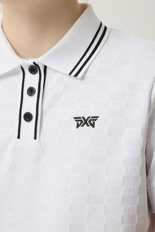 WOMEN JACQUARD COLLARED SHORT SLEEVE