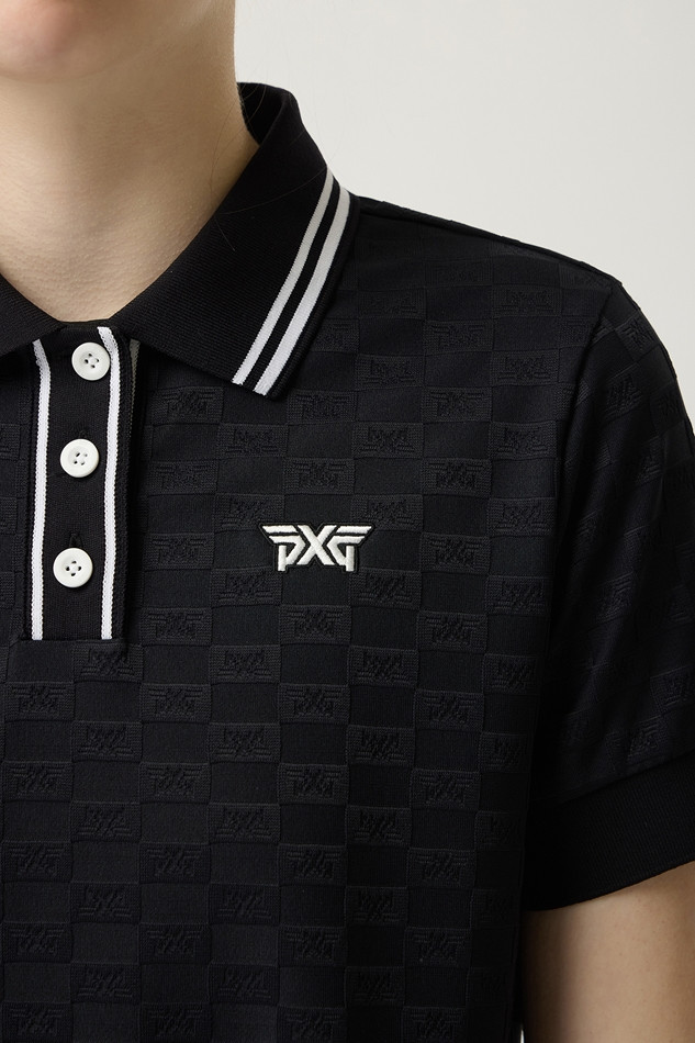 WOMEN JACQUARD COLLARED SHORT SLEEVE