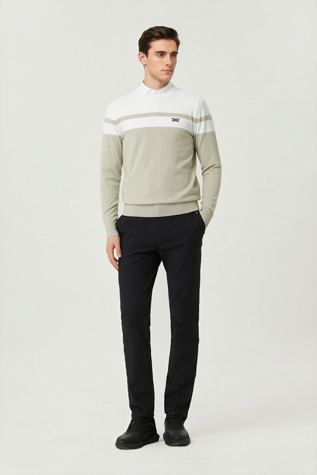 MEN COLOR BLOCKED ROUND NECK SWEATER