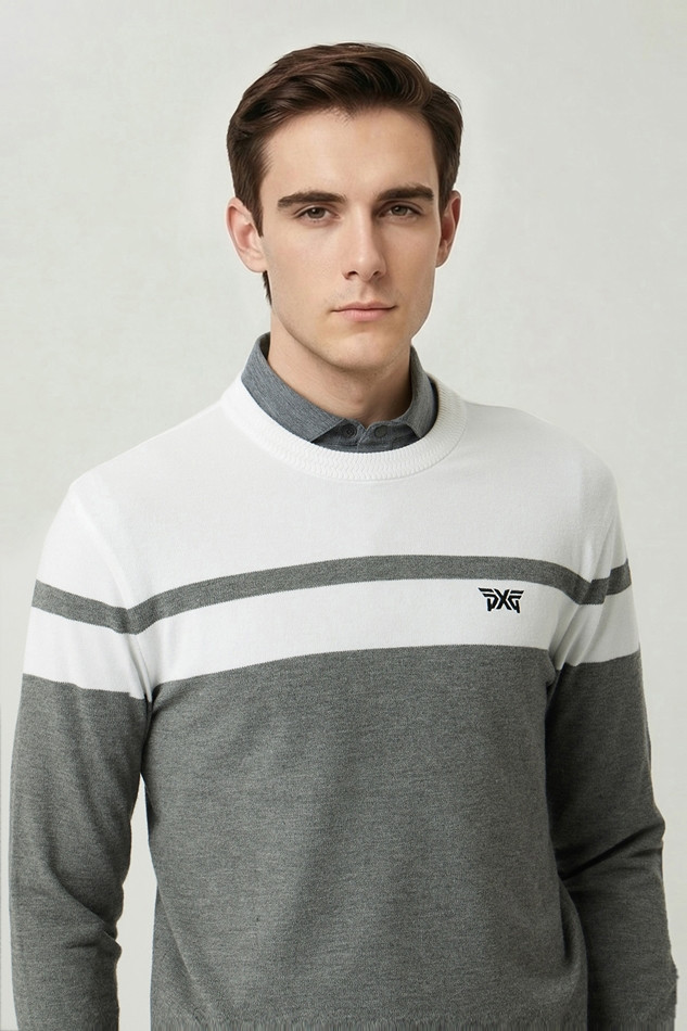 MEN COLOR BLOCKED ROUND NECK SWEATER