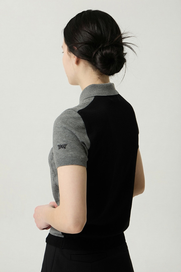 WOMEN TRICOLOR SHORT SLEEVE SWEATER