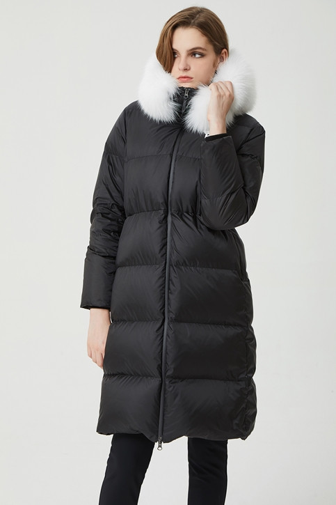 WOMEN WINTER FOX FUR HOOD LONG DOWN JUMPER