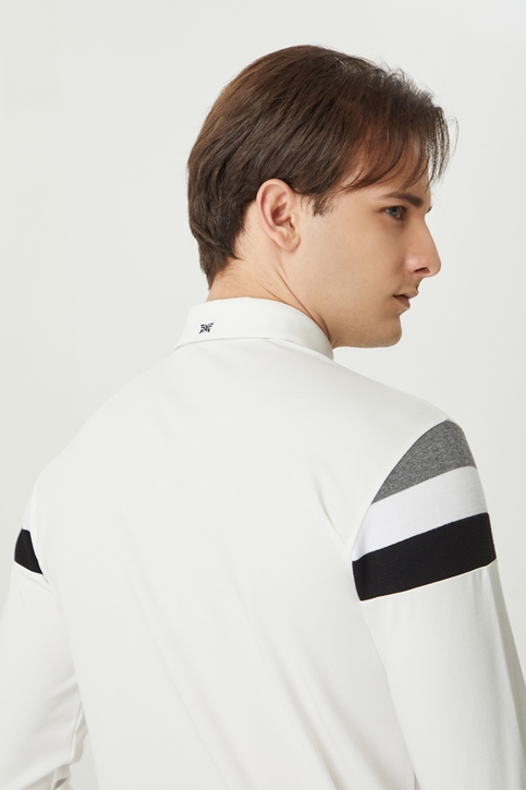 COLOR BLOCKED COLLAR LS T-SHIRT