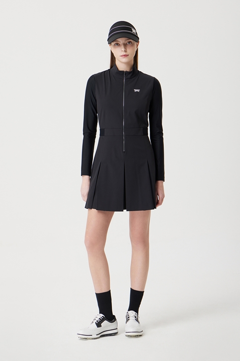 WOMEN WOVEN MIX LONG-SLEEVE ONE-PIECE