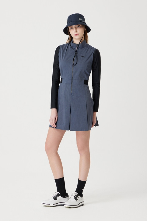 WOMEN WOVEN MIX LONG-SLEEVE ONE-PIECE