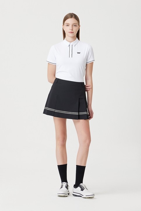 WOMEN PERFORATION PLEATED SKIRT