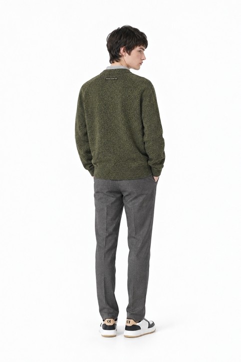 MEN TWO-TONE TEXTURED ROUND NECK SWEATER PKFCM410808 MOSS GREEN 상품 이미지 4