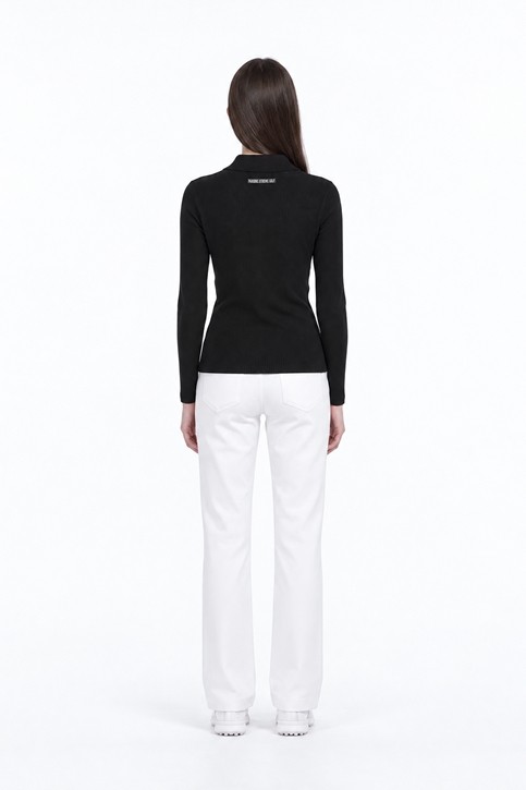 WOMEN RIBBED COLLAR SWEATER PKFPW410521 BLACK 상품 이미지 4