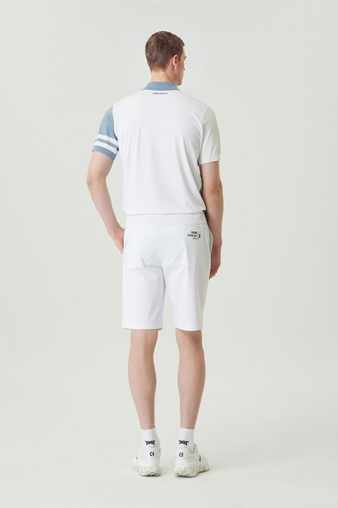 MEN COLOR BLOCKED KNIT HYBRID COLLAR SHORT SLEEVE