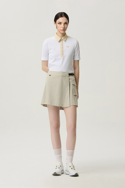WOMEN COLOR BLOCK MIDDLE SLEEVE POLO SHORT SLEEVE