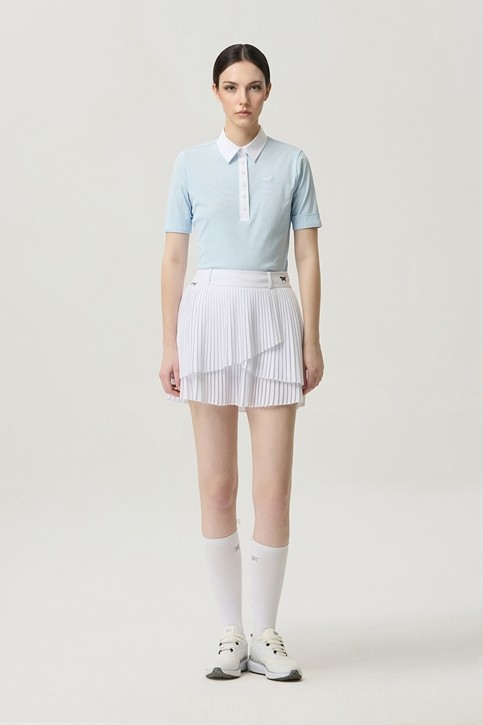 WOMEN COLOR BLOCK MIDDLE SLEEVE POLO SHORT SLEEVE