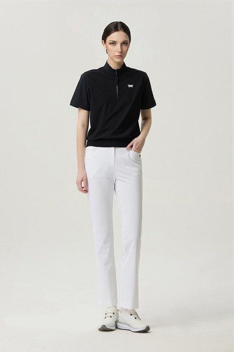 WOMEN PERFORATED ZIP-UP SHORT SLEEVE