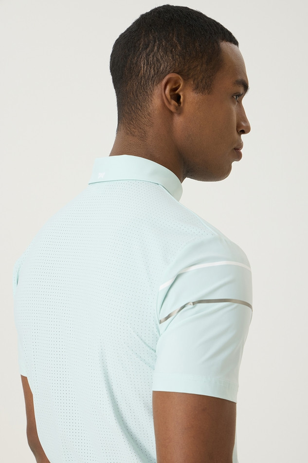 SUMMER COLOR LINE POINT PERFORATED COLLAR SHORT-SLEEVE