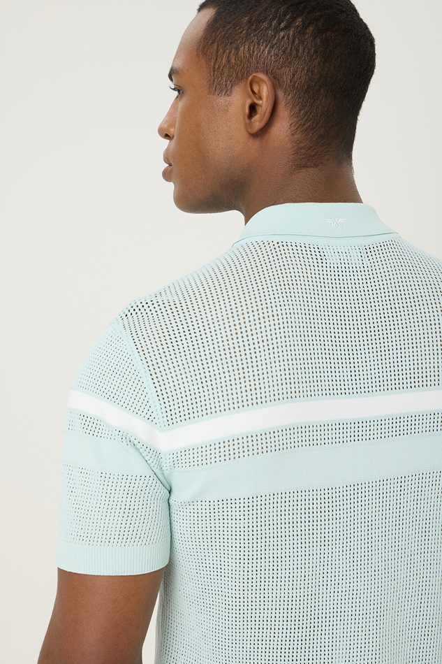 SUMMER LINE POINT COLLARED SHORT SLEEVE KNIT