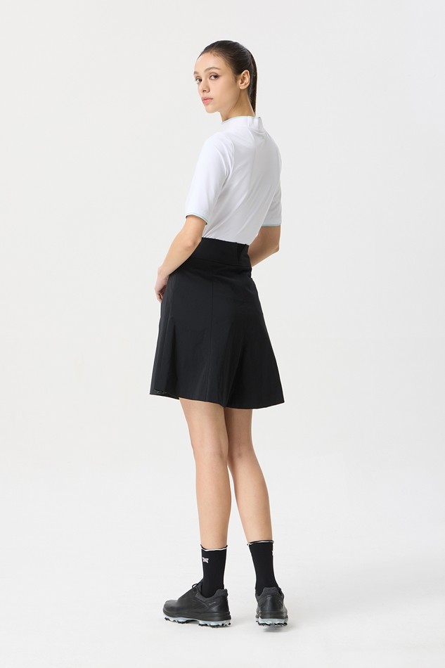 WOMENS SUMMER MOCK NECK SHIRRING SHORT-SLEEVE
