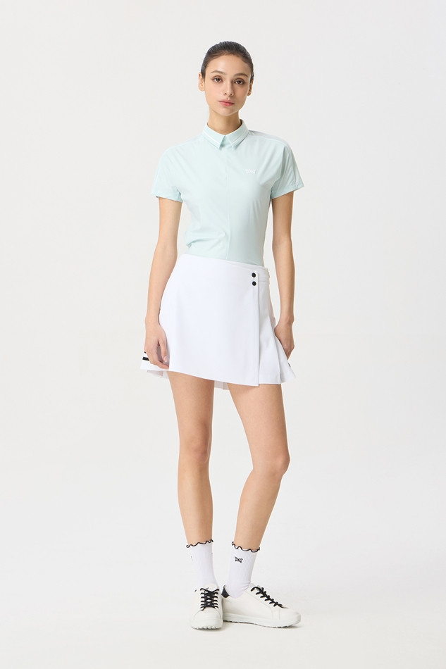 WOMENS SUMMER PERFORATED COLLARED SHORT-SLEEVE