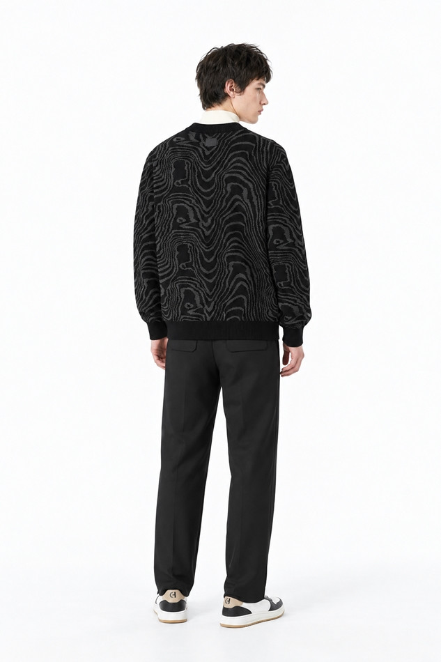 MEN DAMASCUS ROUND NECK SWEATER PKFCM410621 BLACK 상품 이미지 4