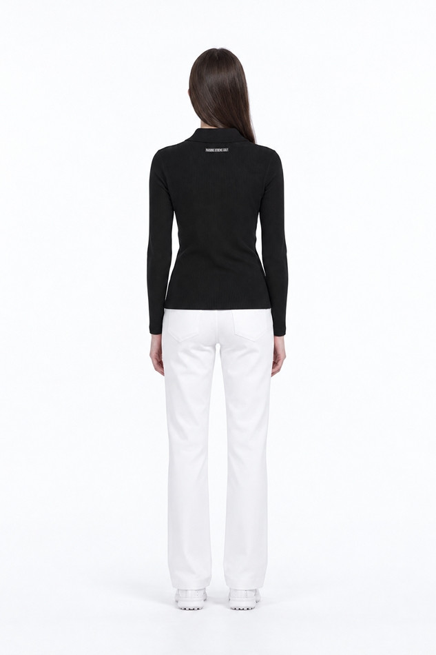 WOMEN RIBBED COLLAR SWEATER PKFPW410521 BLACK 상품 이미지 4