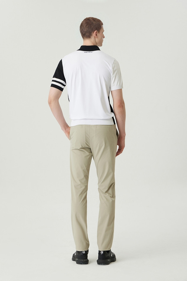 MEN COLOR BLOCKED KNIT HYBRID COLLAR SHORT SLEEVE